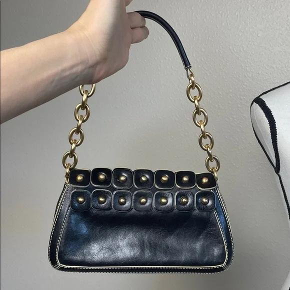 Leather Maxx New York Black and Gold chain Studded Shoulder Bag - Picture 6 of 17